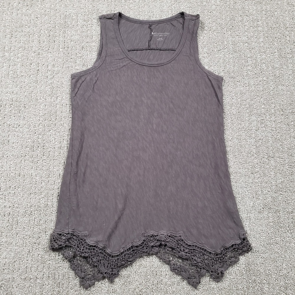Soft Surroundings Tank Top Womens S Gray Tunic Crochet Fairy Whimsigoth Boho